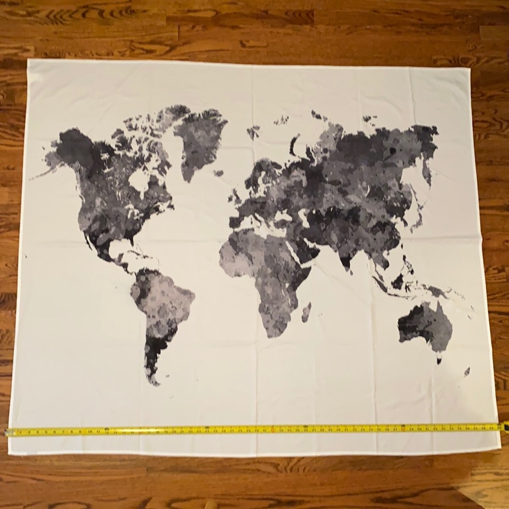 Watercolor Black & White World Map Wall Tapestry